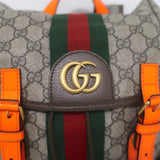 Gucci Ophidia GG Supreme Double Buckle Backpack Monogram Canvas & Orange Neon