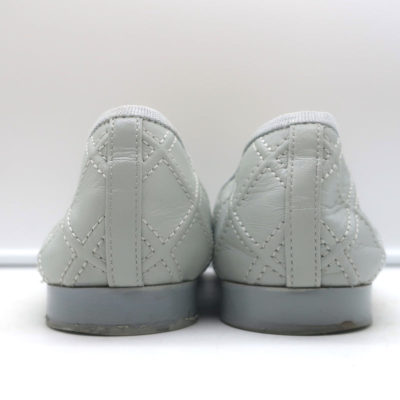Chanel 23S Double Stitched CC Cap Toe Ballet Flats Light Gray Lambskin Size 37.5
