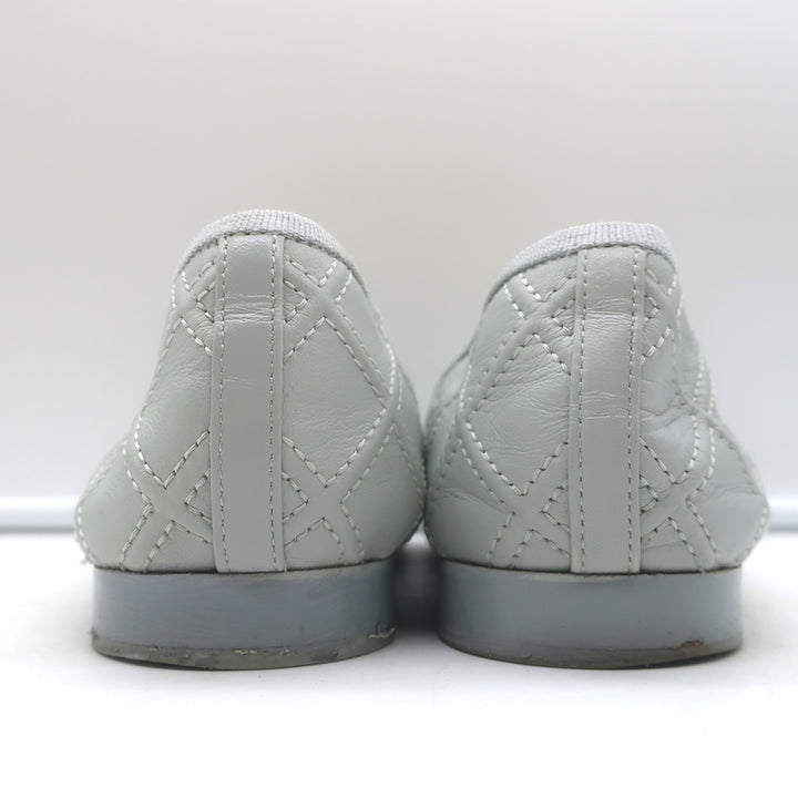 Chanel 23S Double Stitched CC Cap Toe Ballet Flats Light Gray Lambskin Size 37.5