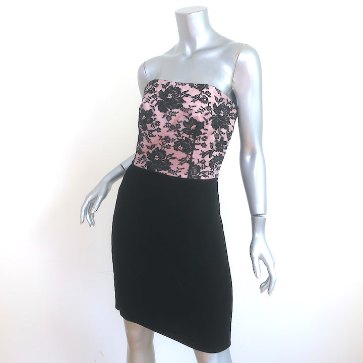 Vintage Valentino Night Strapless Mini Dress Pink Lace &amp; Black Velvet Size 12