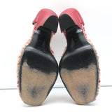 Prada d'Orsay Pumps Beige Tweed & Red Leather Size 38.5 Peep Toe Heels