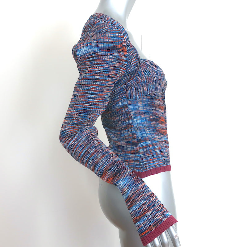 Jonathan Simkhai Vesna Twist-Front Space Dye Knit Top Blue/Multi Size Large
