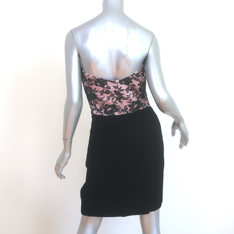 Vintage Valentino Night Strapless Mini Dress Pink Lace &amp; Black Velvet