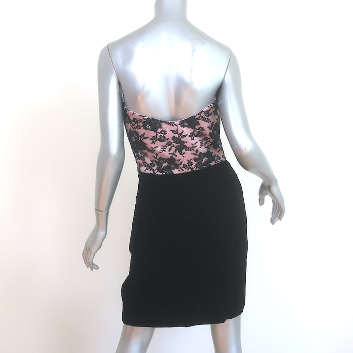 Vintage Valentino Night Strapless Mini Dress Pink Lace &amp; Black Velvet