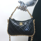 Chanel Chain-Around Quilted Mini Hobo Bag Black Lambskin Crossbody
