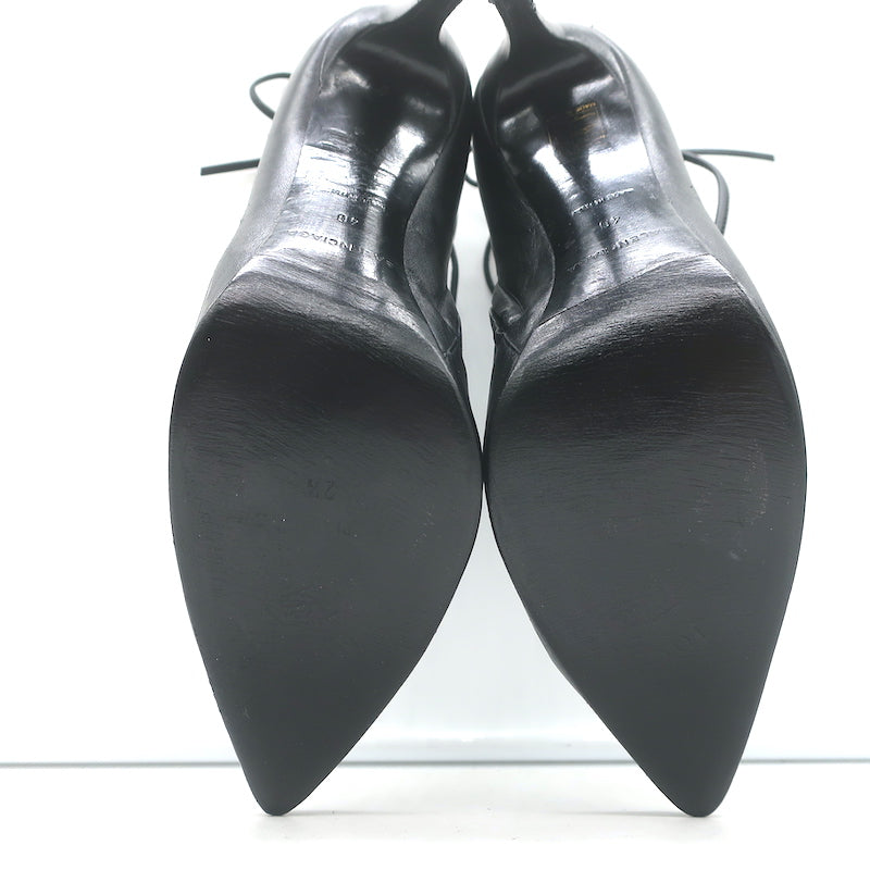 Balenciaga Giant Stud Lace-Up Back Ankle Boots Black Leather Size 40