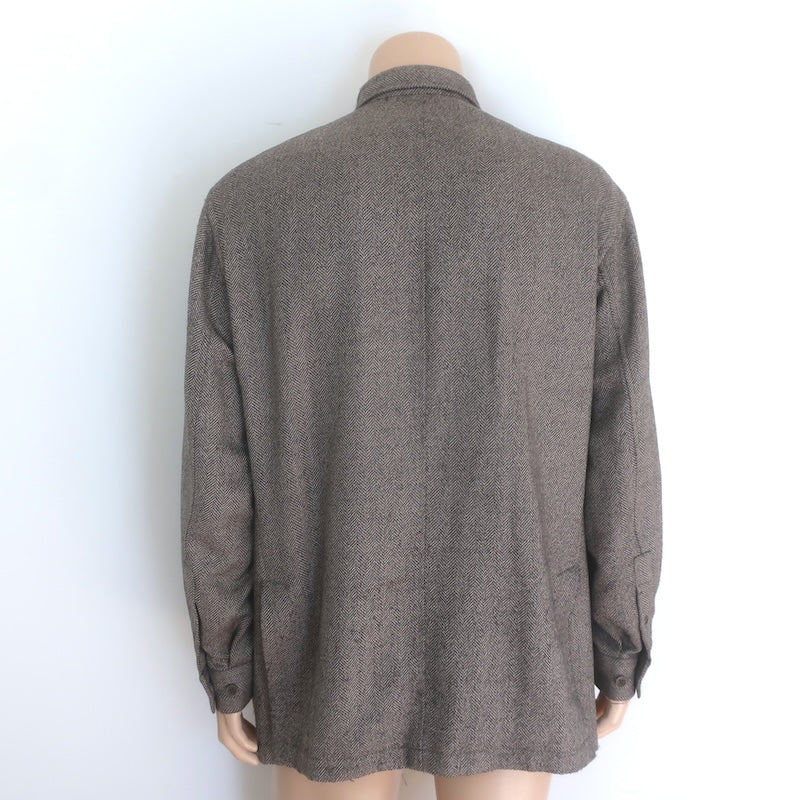 Faconnable Herringbone Overshirt Shacket Taupe Wool-Cashmere Size Large