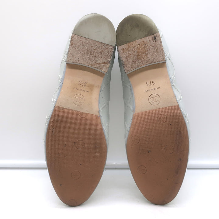 Chanel 23S Double Stitched CC Cap Toe Ballet Flats Light Gray Lambskin Size 37.5