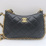 Chanel Chain-Around Quilted Mini Hobo Bag Black Lambskin Crossbody
