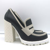 Bottega Veneta Platform Penny Loafer Pumps Black & Gray Leather Size 38