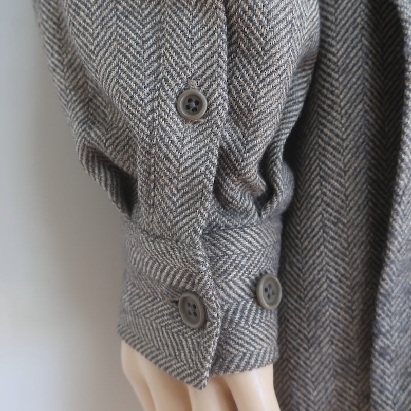 Faconnable Herringbone Overshirt Shacket Taupe Wool-Cashmere Size Large