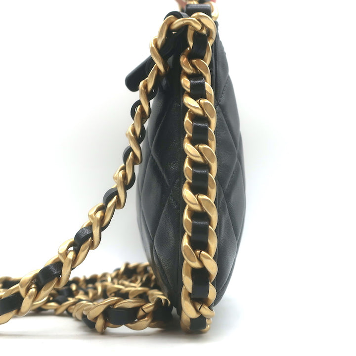 Chanel Chain-Around Quilted Mini Hobo Bag Black Lambskin Crossbody