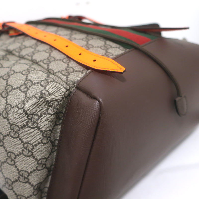 Gucci Ophidia GG Supreme Double Buckle Backpack Monogram Canvas &amp; Orange Neon