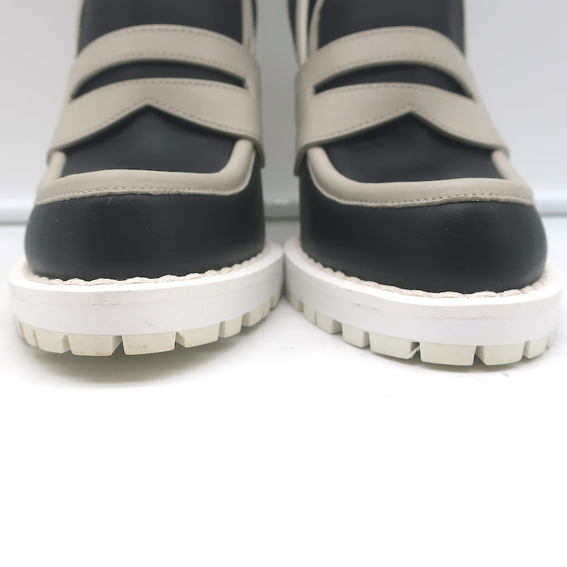Bottega Veneta Platform Penny Loafer Pumps Black &amp; Gray Leather Size 38