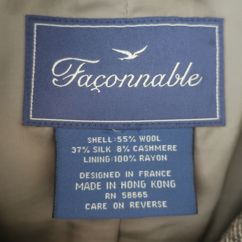Faconnable Herringbone Overshirt Shacket Taupe Wool-Cashmere Size Large
