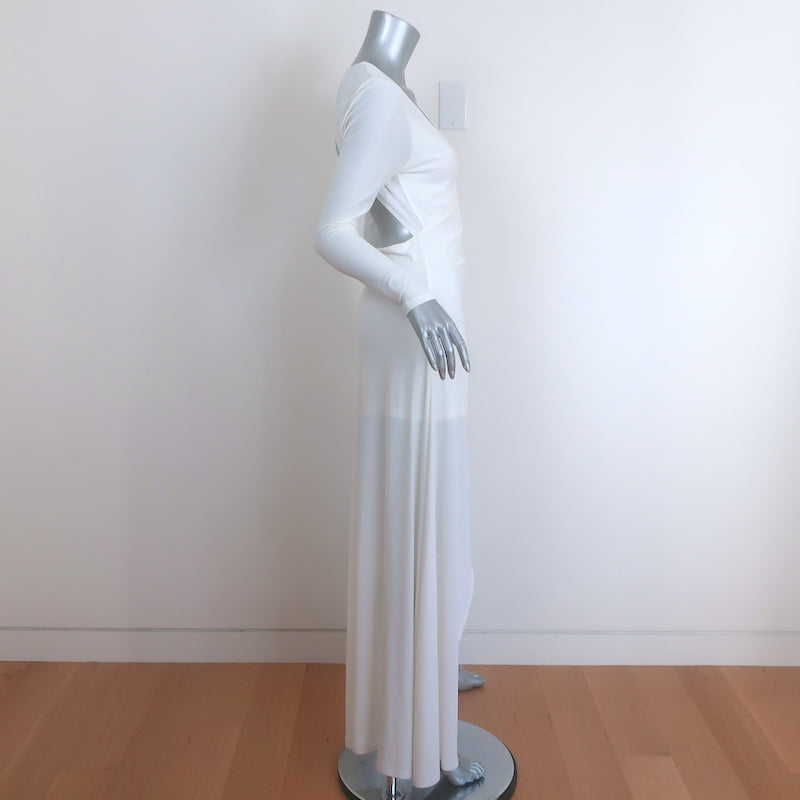 NBD Open-Back Long Sleeve Maxi Dress White Jersey Size Small