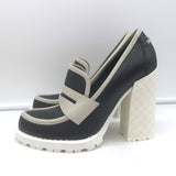 Bottega Veneta Platform Penny Loafer Pumps Black & Gray Leather Size 38