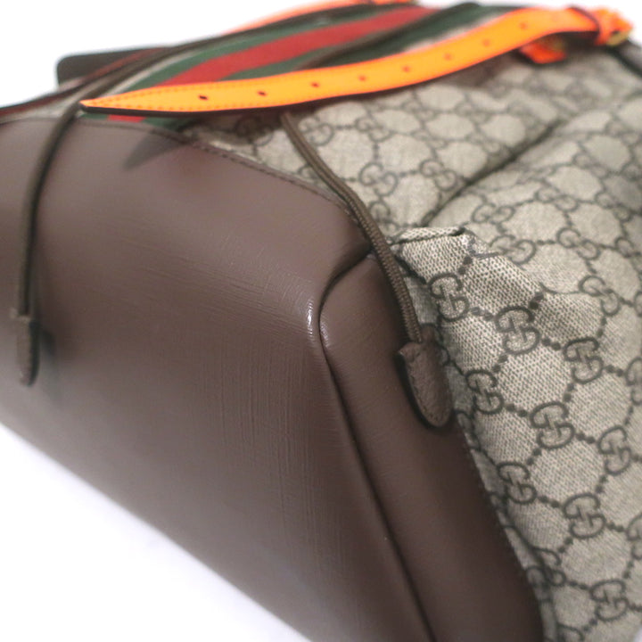Gucci Ophidia GG Supreme Double Buckle Backpack Monogram Canvas &amp; Orange Neon
