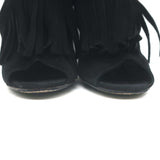 Gucci Becky Fringe Ankle Boots Black Suede Size 40.5 Open Toe Heels