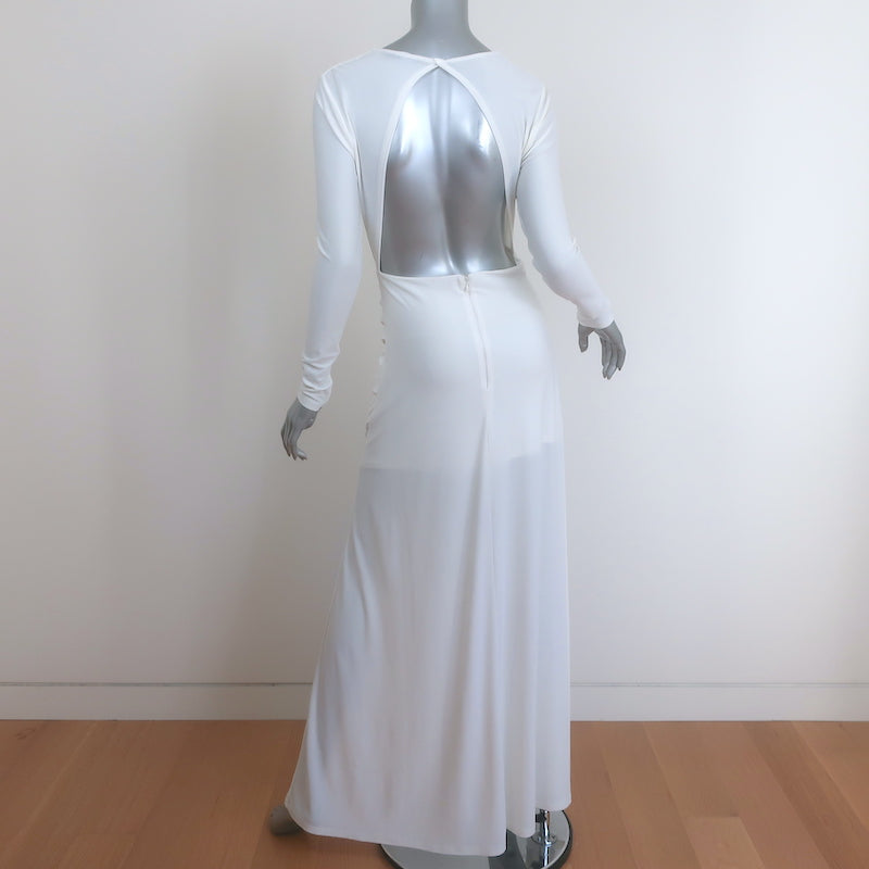 NBD Open-Back Long Sleeve Maxi Dress White Jersey Size Small