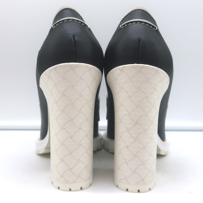 Bottega Veneta Platform Penny Loafer Pumps Black &amp; Gray Leather Size 38