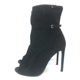Gucci Becky Fringe Ankle Boots Black Suede Size 40.5 Open Toe Heels