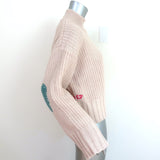 Kerri Rosenthal Heart Patch Sweater Beige Wool-Blend Ribbed Knit Size Small