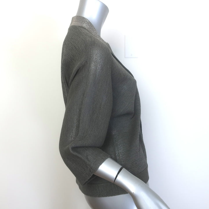 Brunello Cucinelli Monili-Collar Single Button Cardigan Gray Cotton Knit Size Small