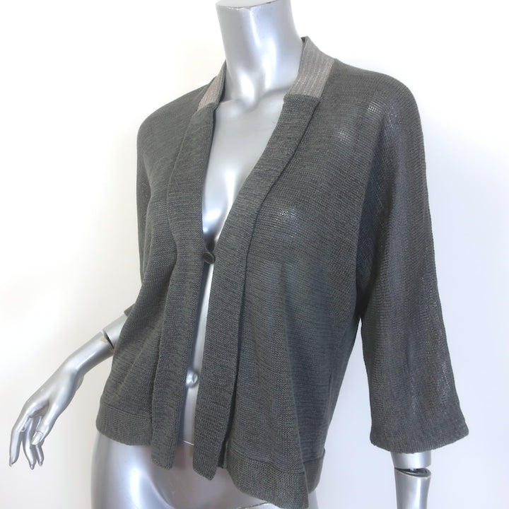 Brunello Cucinelli Monili-Collar Single Button Cardigan Gray Cotton Knit Size Small