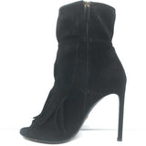 Gucci Becky Fringe Ankle Boots Black Suede Size 40.5 Open Toe Heels