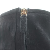 Gucci Becky Fringe Ankle Boots Black Suede Size 40.5 Open Toe Heels