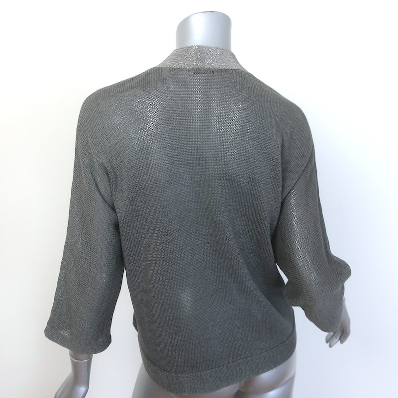 Brunello Cucinelli Monili-Collar Single Button Cardigan Gray Cotton Knit Size Small