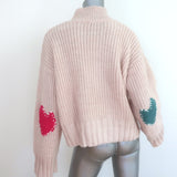 Kerri Rosenthal Heart Patch Sweater Beige Wool-Blend Ribbed Knit Size Small