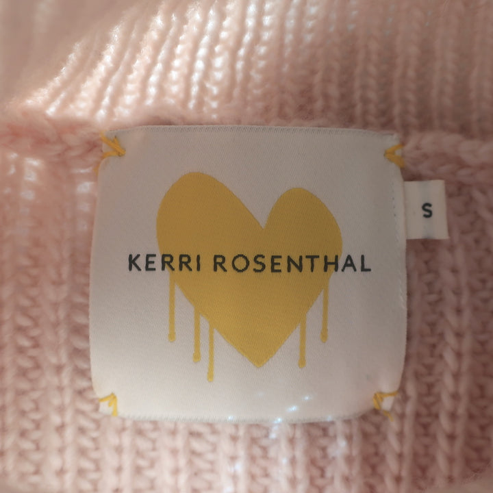 Kerri Rosenthal Heart Patch Sweater Beige Wool-Blend Ribbed Knit Size Small