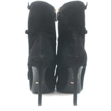 Gucci Becky Fringe Ankle Boots Black Suede Size 40.5 Open Toe Heels