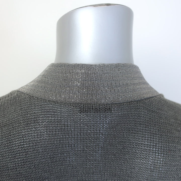 Brunello Cucinelli Monili-Collar Single Button Cardigan Gray Cotton Knit Size Small