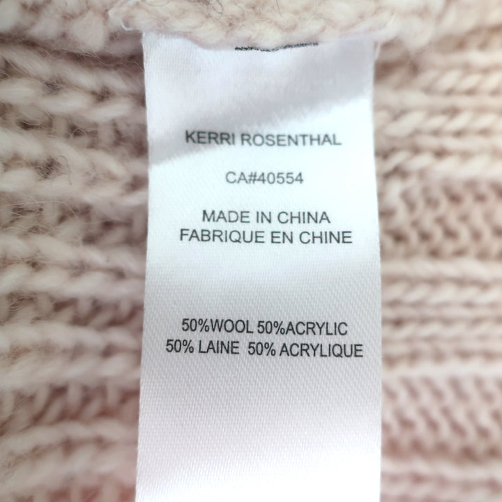Kerri Rosenthal Heart Patch Sweater Beige Wool-Blend Ribbed Knit Size Small
