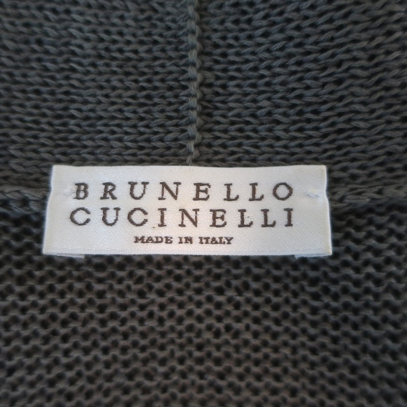 Brunello Cucinelli Monili-Collar Single Button Cardigan Gray Cotton Knit Size Small