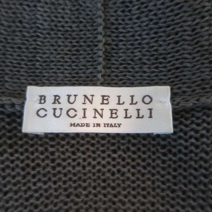 Brunello Cucinelli Monili-Collar Single Button Cardigan Gray Cotton Knit Size Small