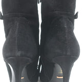 Gucci Becky Fringe Ankle Boots Black Suede Size 40.5 Open Toe Heels
