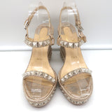 Christian Louboutin Pyradiams 110 Studded Cork Wedge Sandals Silver Size 37