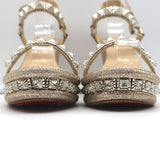Christian Louboutin Pyradiams 110 Studded Cork Wedge Sandals Silver Size 37