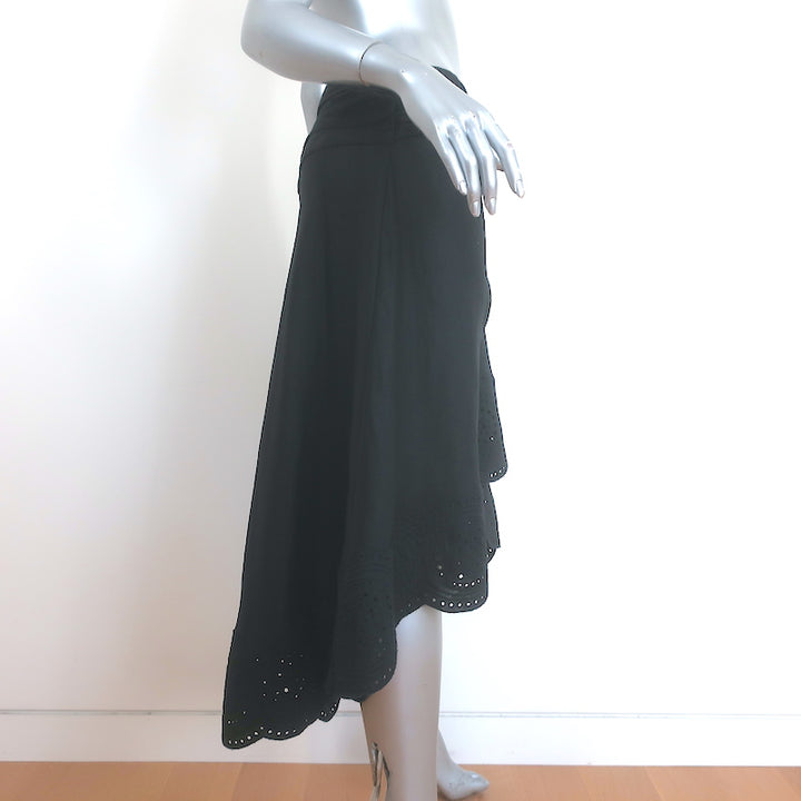 A.L.C. Heather Eyelet-Embroidered Linen Asymmetric Midi Skirt Black Size 10