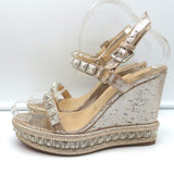Christian Louboutin Pyradiams 110 Studded Cork Wedge Sandals Silver Size 37