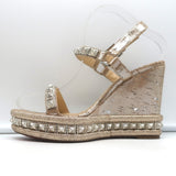 Christian Louboutin Pyradiams 110 Studded Cork Wedge Sandals Silver Size 37