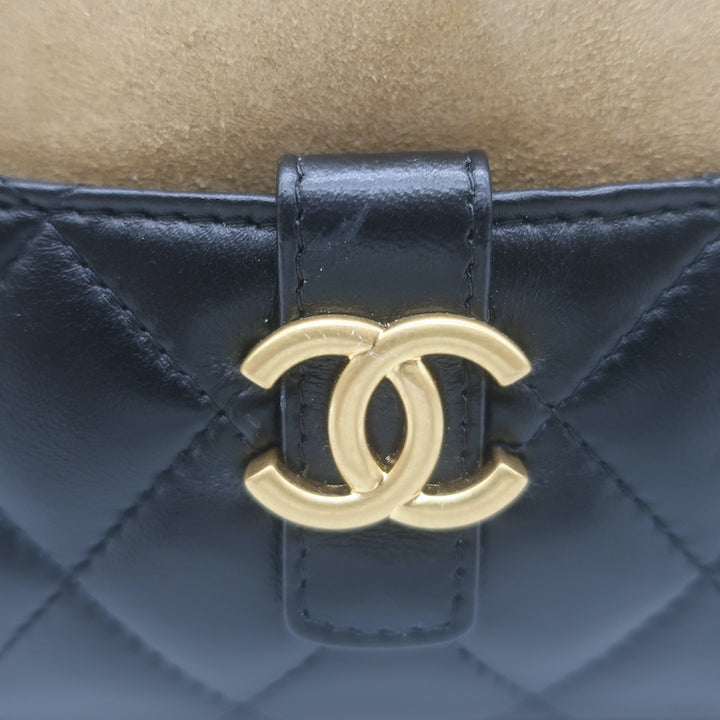 Chanel Zipped Phone Holder on Chain Black Quilted Lambskin Crossbody Bag