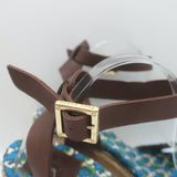 Tory Burch Frog Print Canvas Platform Espadrille Wedge Sandals Size 10