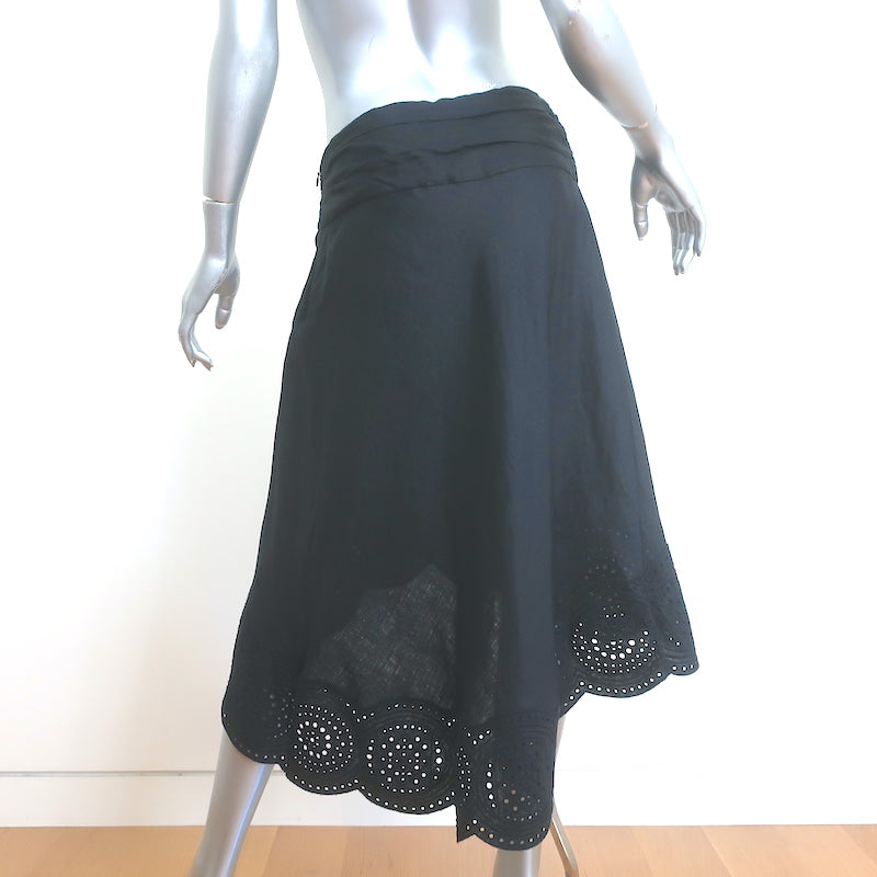 A.L.C. Heather Eyelet-Embroidered Linen Asymmetric Midi Skirt Black Size 10