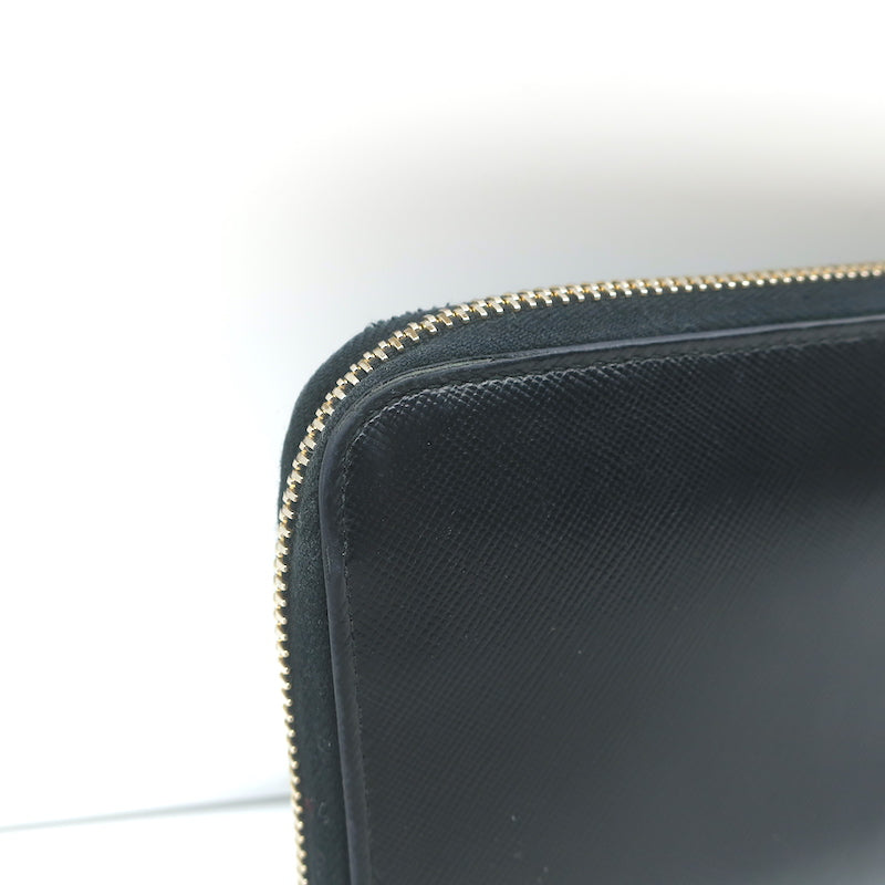 Prada Saffiano Leather Zip Around Wallet Black