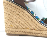 Tory Burch Frog Print Canvas Platform Espadrille Wedge Sandals Size 10